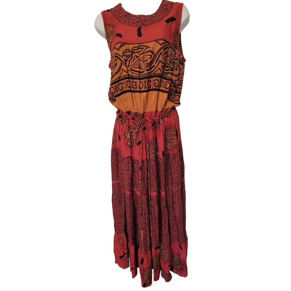 Vintage Kathie Lee Tribal Print Sleeveless Maxi Dress Blouson Modest Church Summ